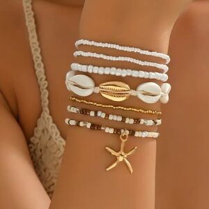 Gold and White Beaded Bracelet Set